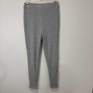 Meshki Fauve Gray Ribbed Knit Lined Skinny Sweat Pant Lounge Athleisure Cozy